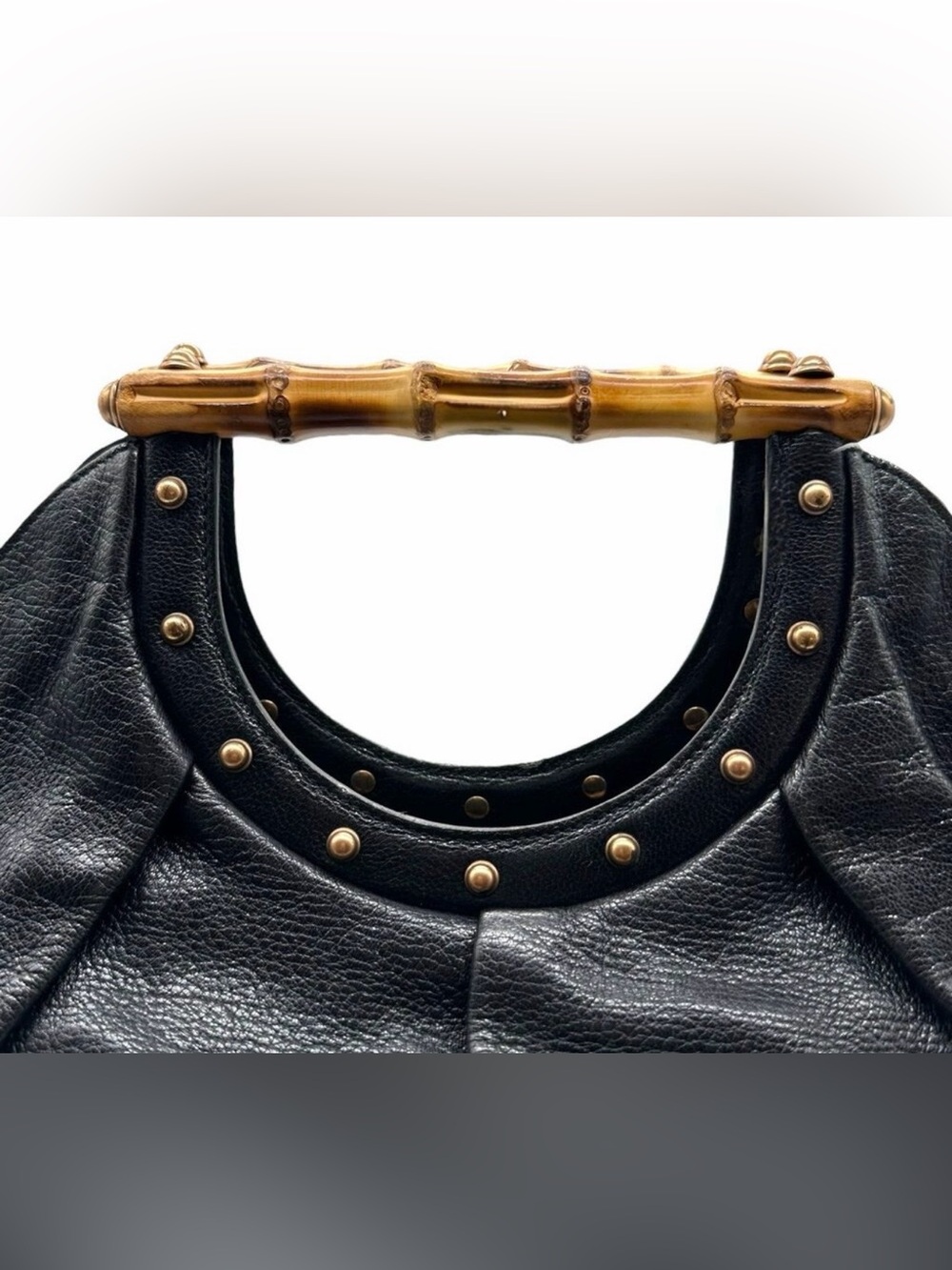 AUTHENTIC GUCCI Black Leather Bamboo Top Handle Bag - Picture 3 of 16